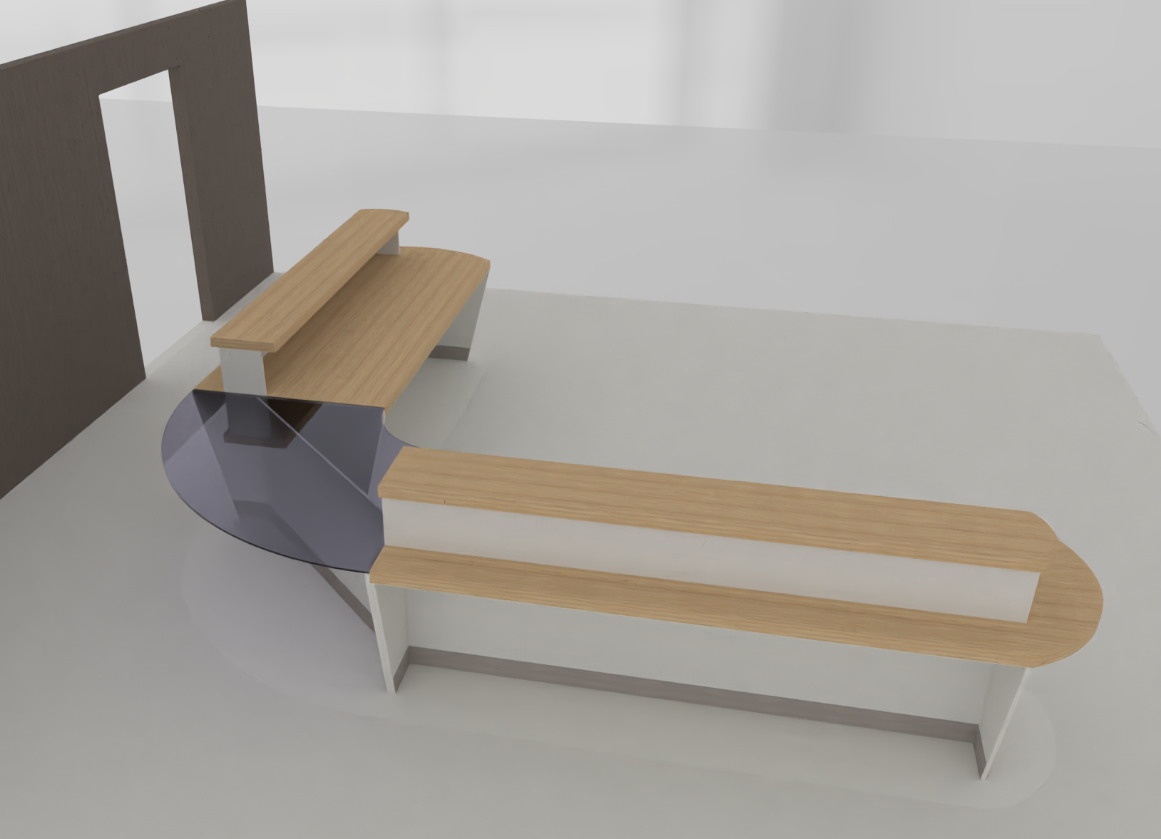 Rendu 3D banque d’accueil sur mesure en bois – Aléker Designer