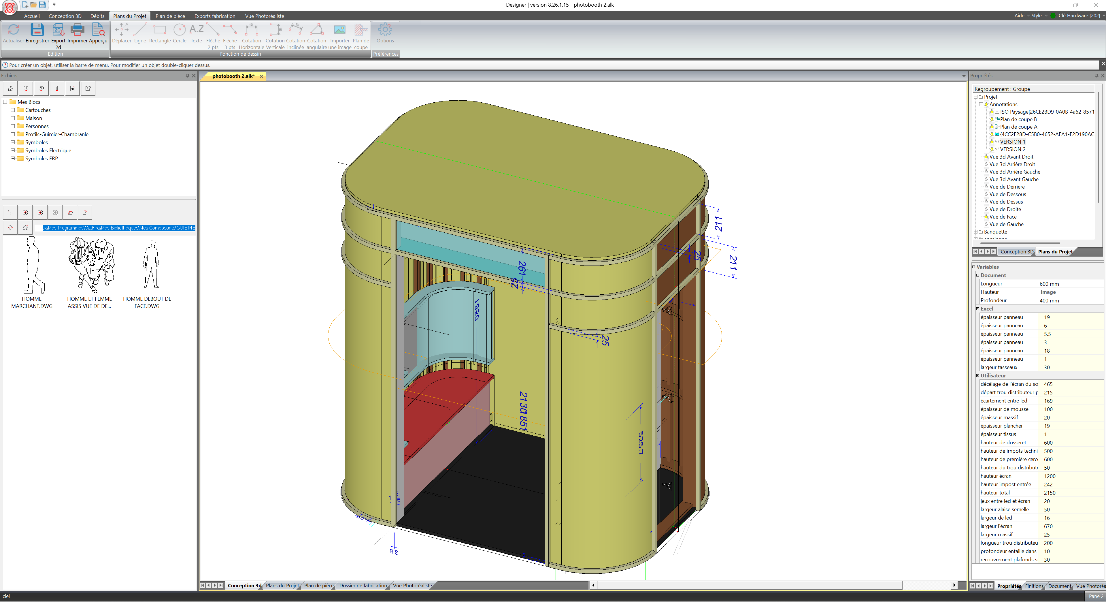 CAO 3D photobooth Snapchat avec cotations – Aléker Designer – projet AMJ