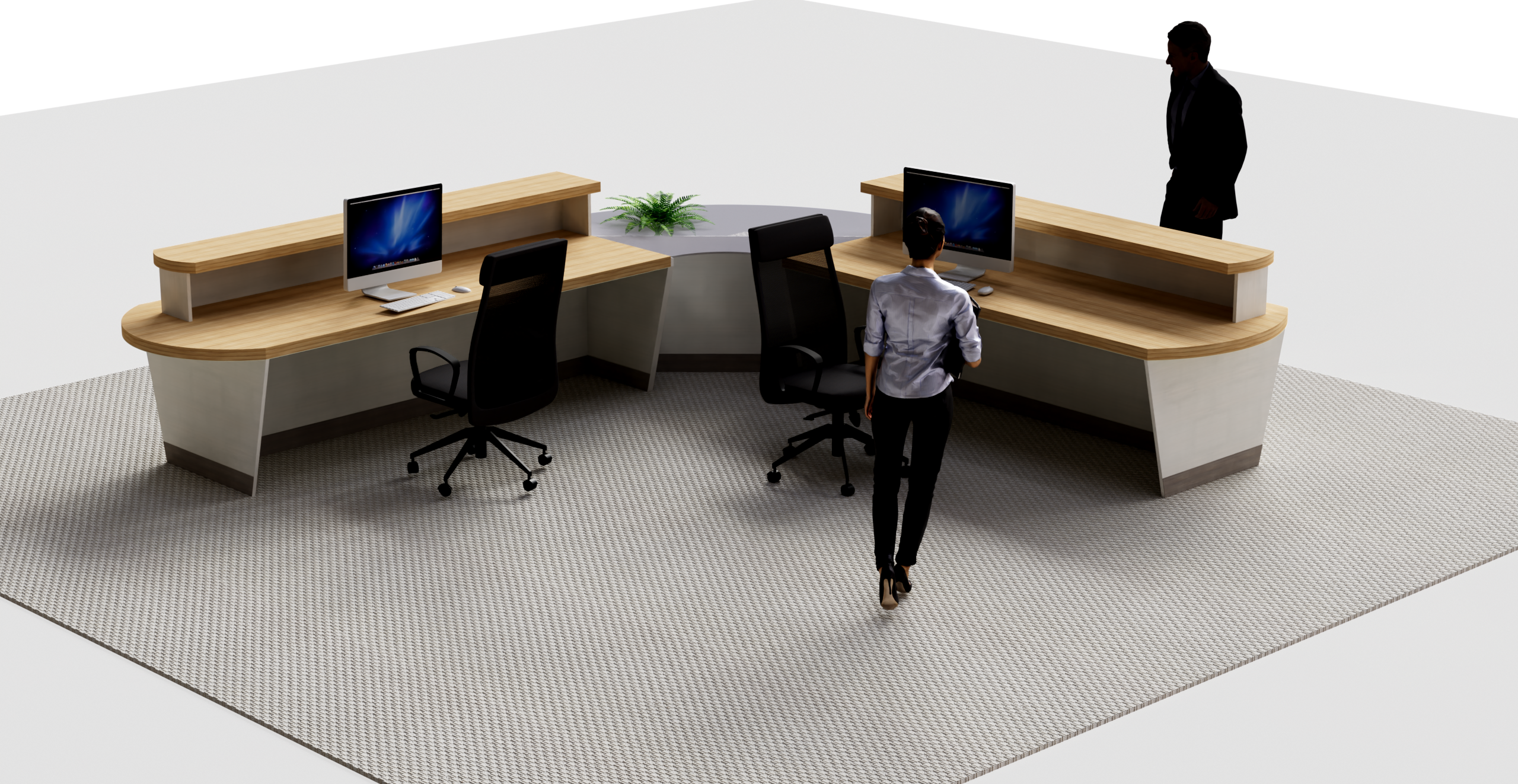 banque d’accueil double poste – rendu 3D